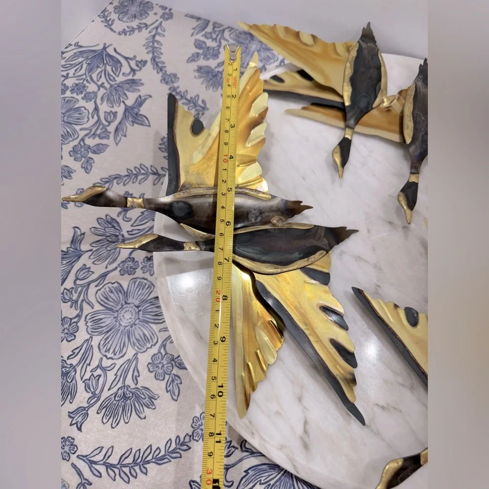 Brass and metal Gold and Black mid century modern Bird Wall Decor Set of three
